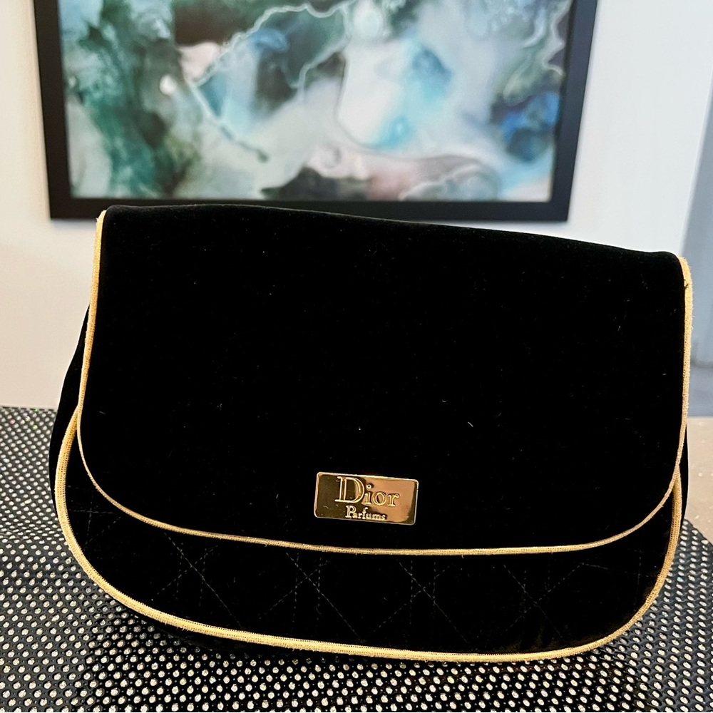 Dior Black Velvet Clutch with Gold Accents